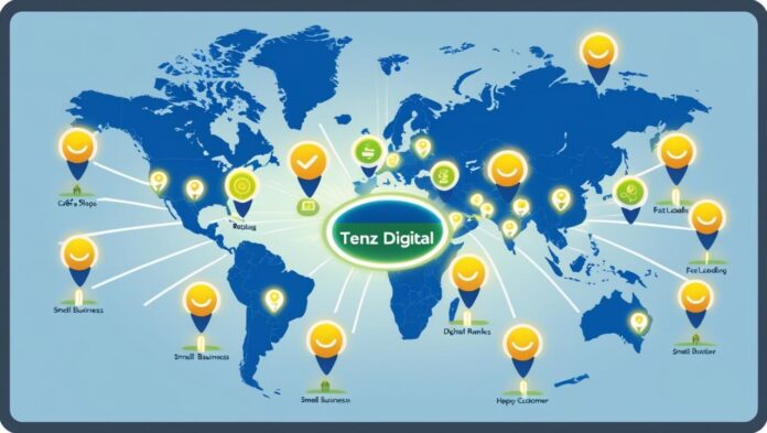 . A guided journey of a small business reaching online success through web design and SEO checkpoints led by Tenz Digital