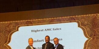 वोल्टास लिमिटेड ने कम्फर्ट सॉल्यूशंस को 2023–2024 के लिए दक्षिण क्षेत्र में सर्वोच्च एएमसी बिक्री पुरस्कार से सम्मानित किया